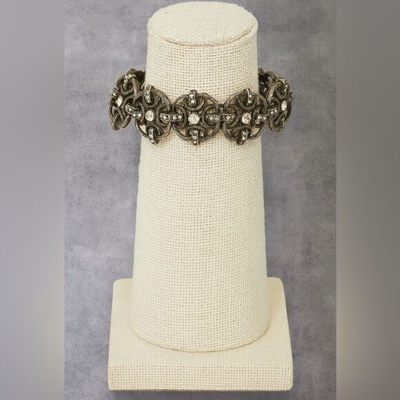 Y2K Vintage Womens Chunky Silver Toned Antiqued Gateway Rhinestone Bracelet 90's - Picture 1 of 4